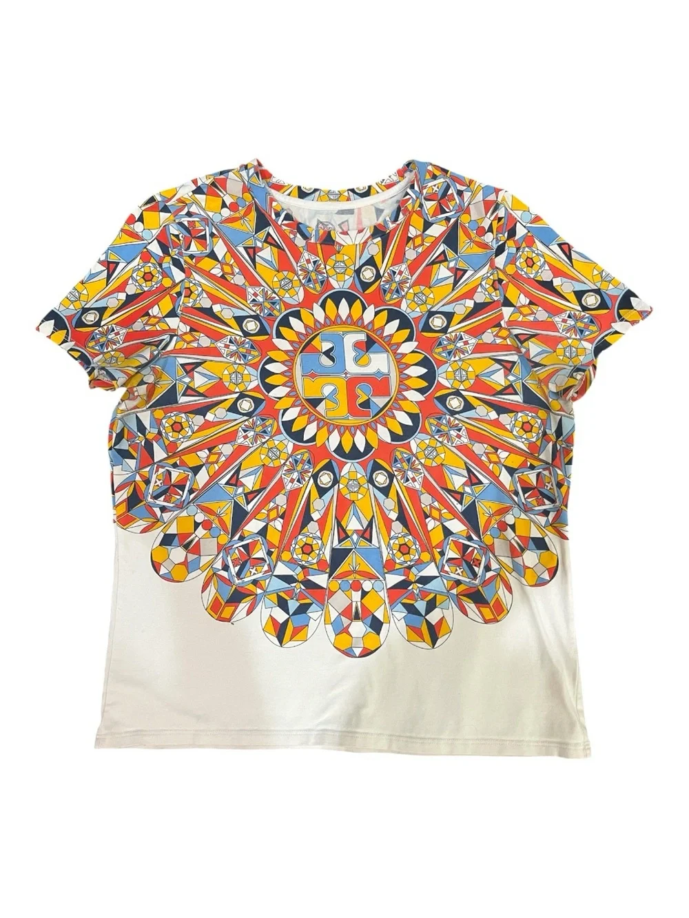 Tory Burch Multicolor Graphic Short-Sleeve Tee in Yellow, Red, Blue